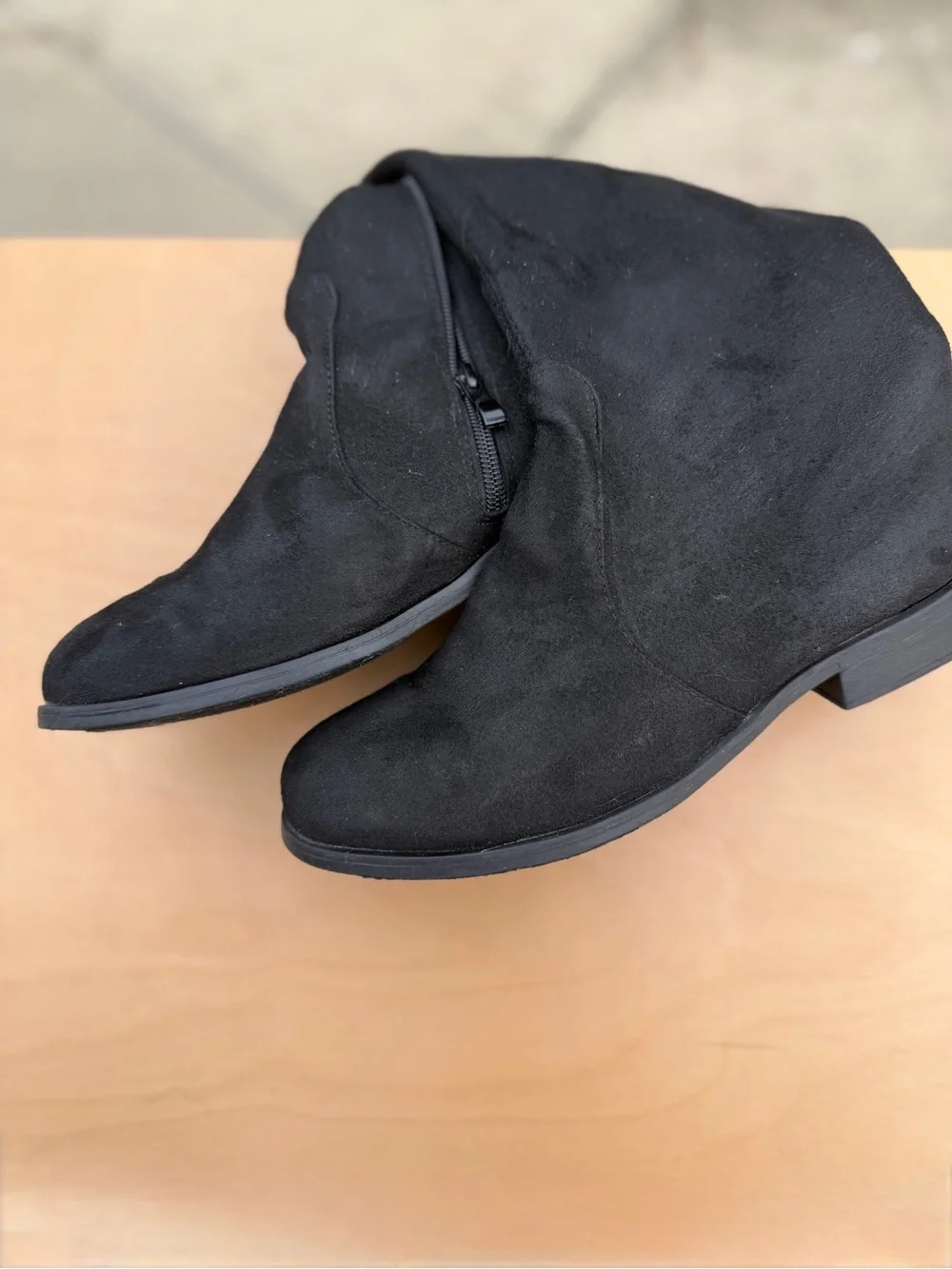 Black Faux Suede Over The Knee Boots Flat Block Heel Tie Back Women's 7.5